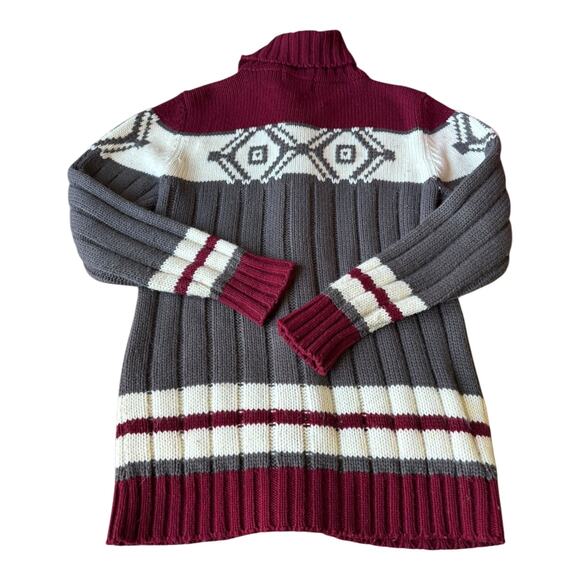 Vintage Retro Sigallo Knit Cardigan big collar, Gray, Maroon & Cream size medium - Picture 5 of 12